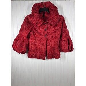 IC by Connie K USA Small Jacket Lime Red Ribbon Embroidery Balloon Sleeves